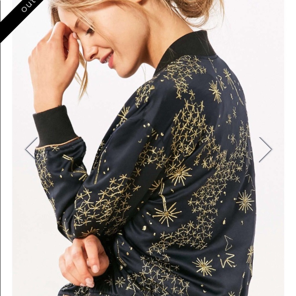 Clelestial bomber jacket XS BNWOT Navy Gold - Picture 3 of 6